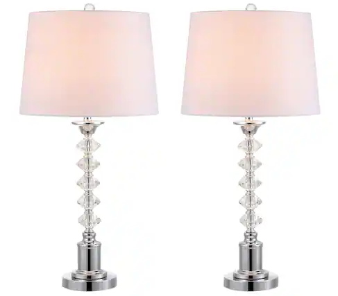 Front. Jonathan Y - Kinsley 28" Crystal LED Table Lamp, Clear/Chrome (Set of 2) - Clear.