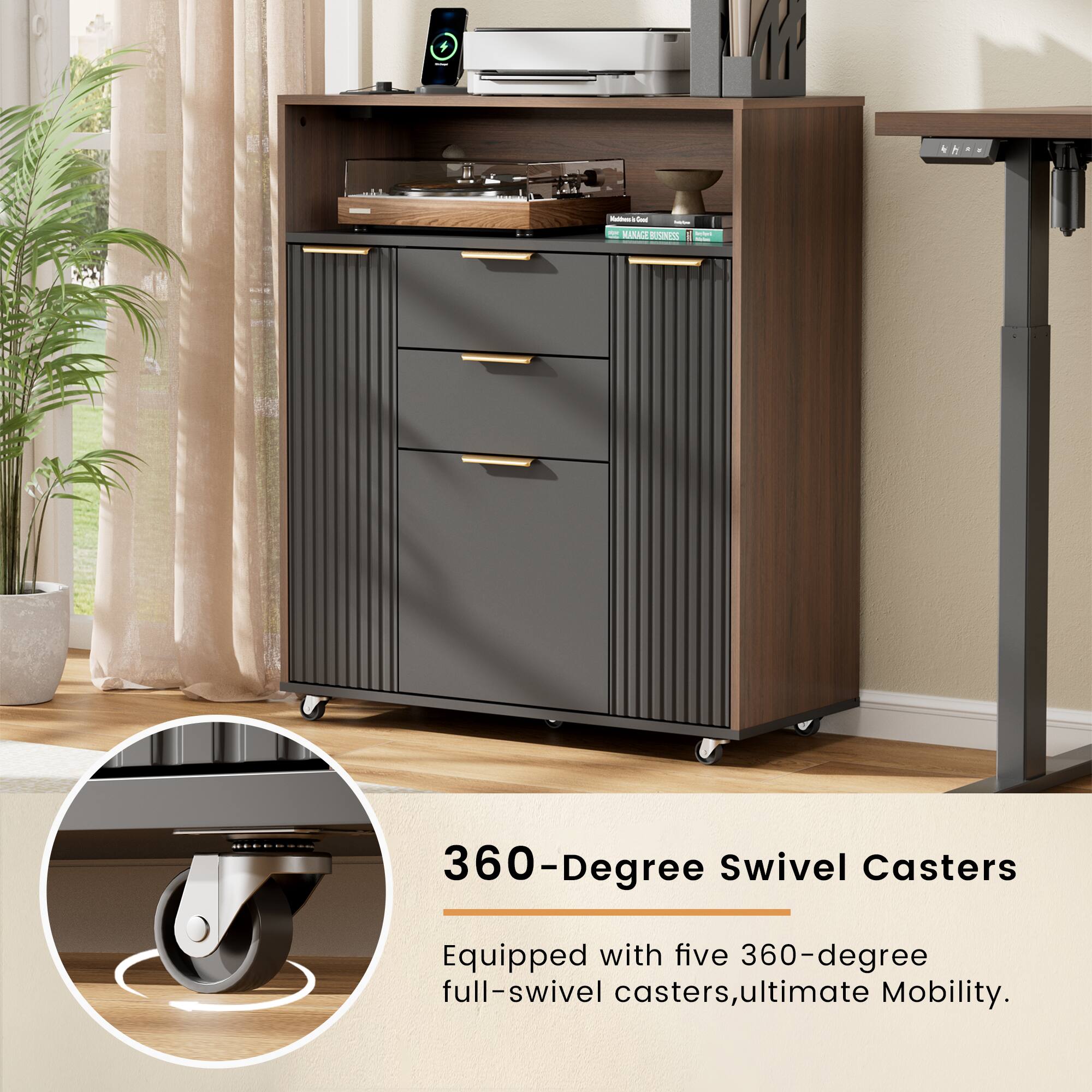 360-Degree Swivel Casters  
Equipped with five 360-degree full-swivel casters, ultimate Mobility.