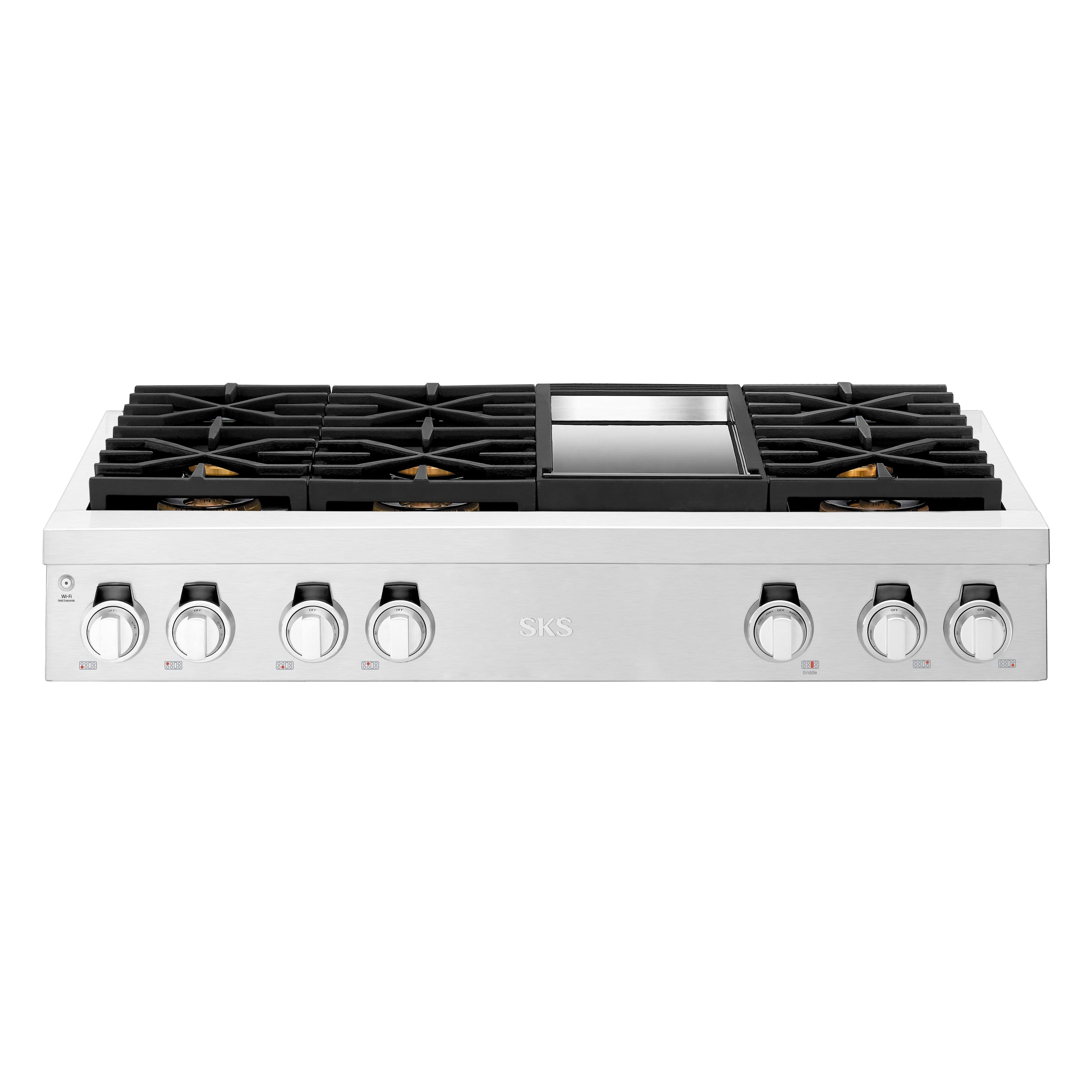 SKS - Professional Series 48-inch Gas Rangetop with Smart Knobs and Chromium Griddle, 6 Burners - Stainless Steel