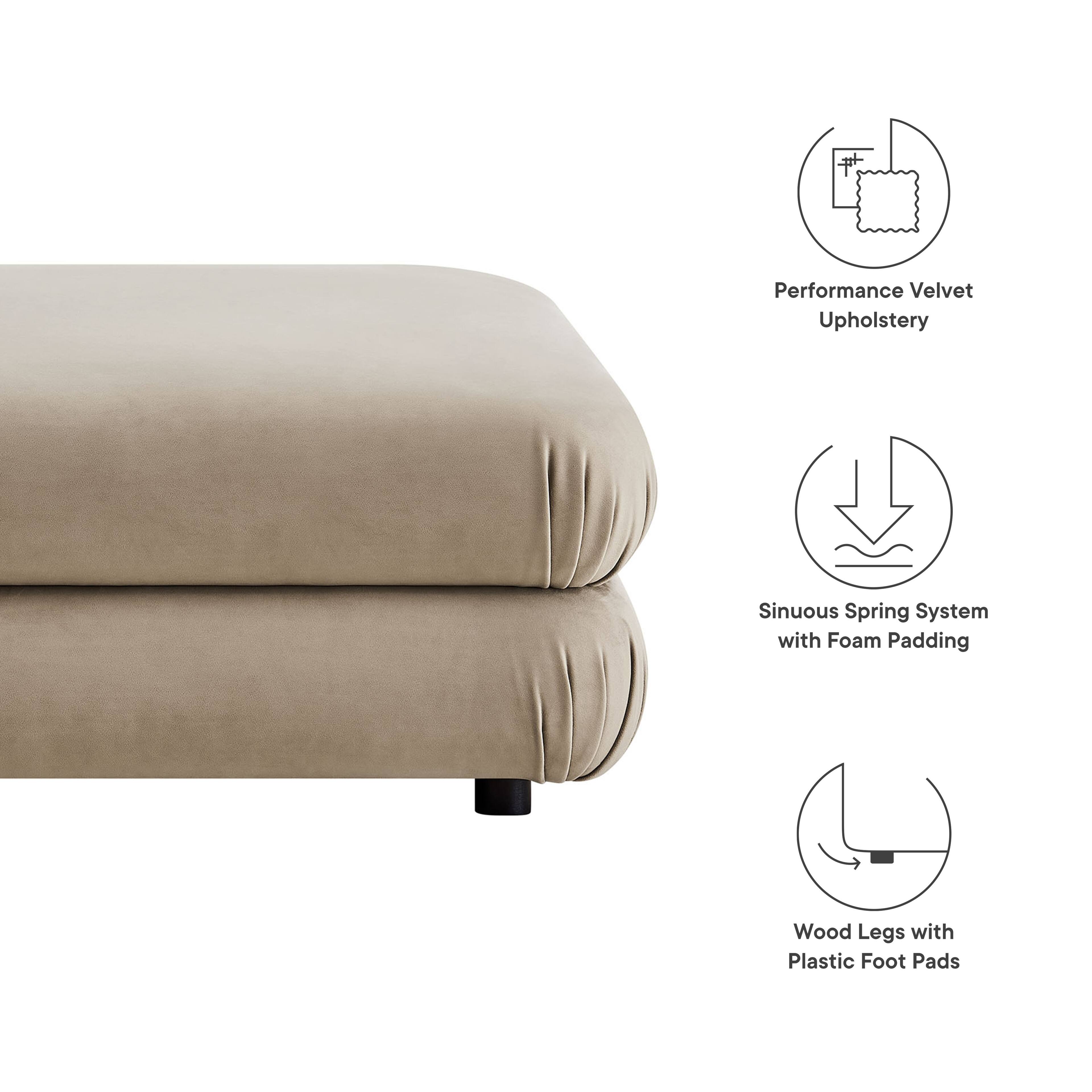 Performance Velvet Upholstery  
Sinuous Spring System with Foam Padding  
Wood Legs with Plastic Foot Pads