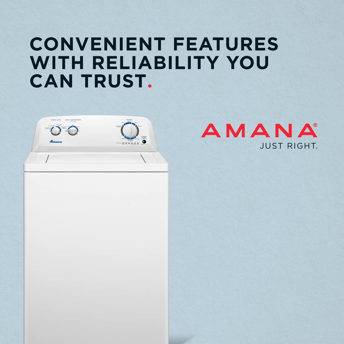 CONVENIENT FEATURES WITH RELIABILITY YOU CAN TRUST.

AMANA
JUST RIGHT.