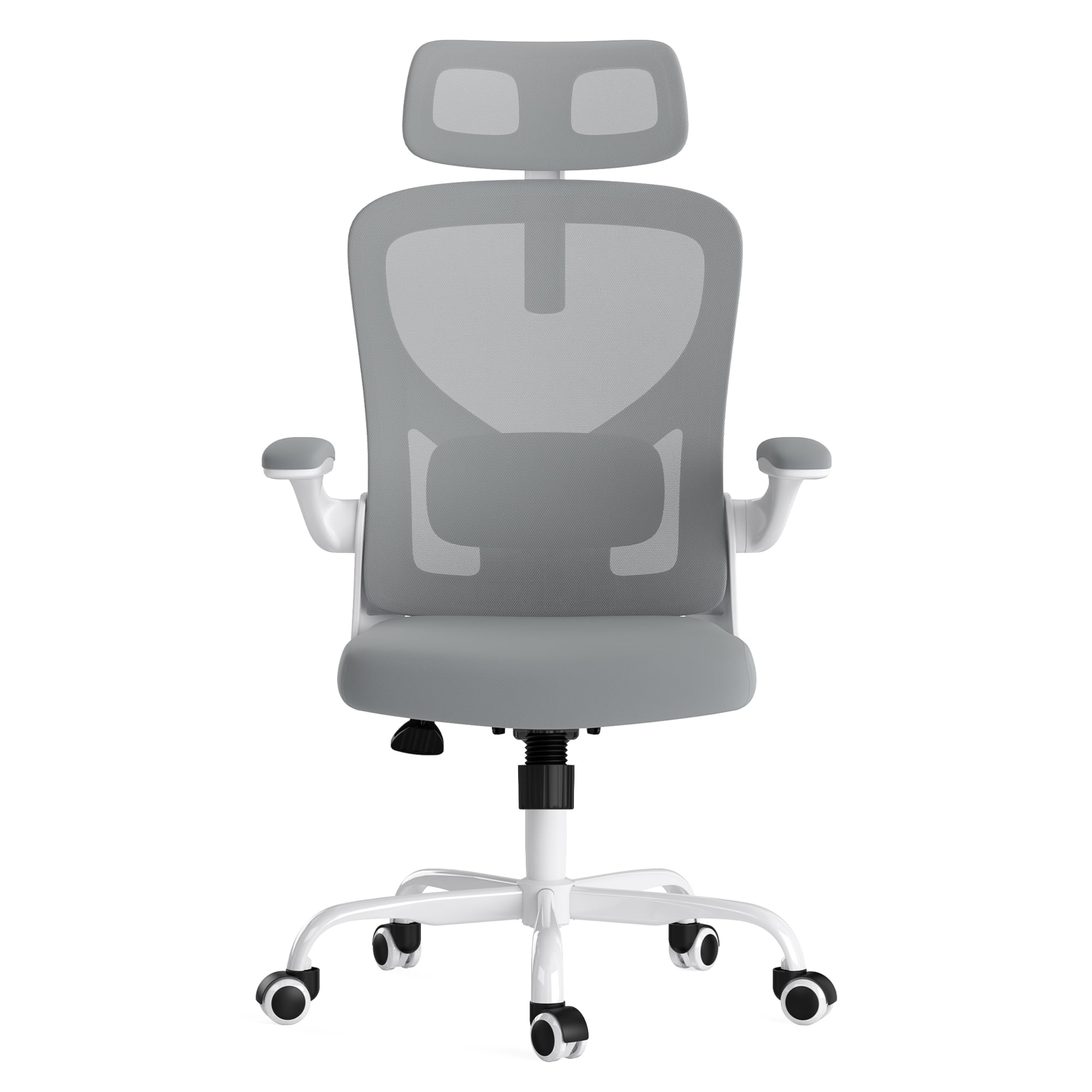 GOODSILO - Ergonomic High Back Office Chair with Adjustable Headrest and Lumbar Support for Home and Study Rooms - Gray+White