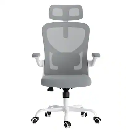 Front. GOODSILO - Ergonomic High Back Office Chair with Adjustable Headrest and Lumbar Support for Home and Study Rooms - Gray+White.