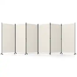 Costway - Room Divider with Lockable Wheels, 6 Panel Folding Privacy Screen for Office - White