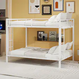 Loheer - Heavy Duty Metal Queen Bunk Bed Space Saving Square Tube Iron Frame - White