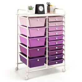 Costway - 15 Drawer Rolling Organizer Cart Utility Storage Tools Scrapbook Paper Multi-Use - Purple