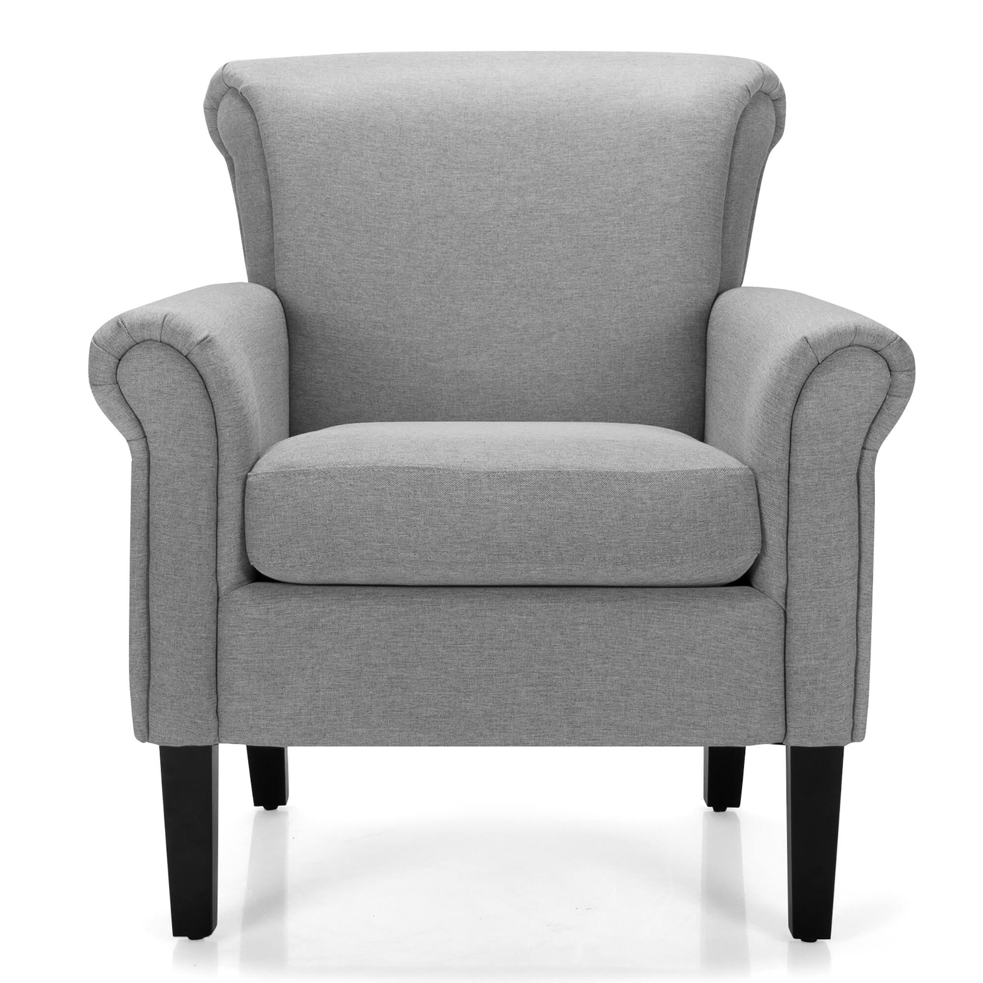 Alt View 15. Costway - Modern Upholstered Accent Chair with Rubber Wood Legs - Light Gray.