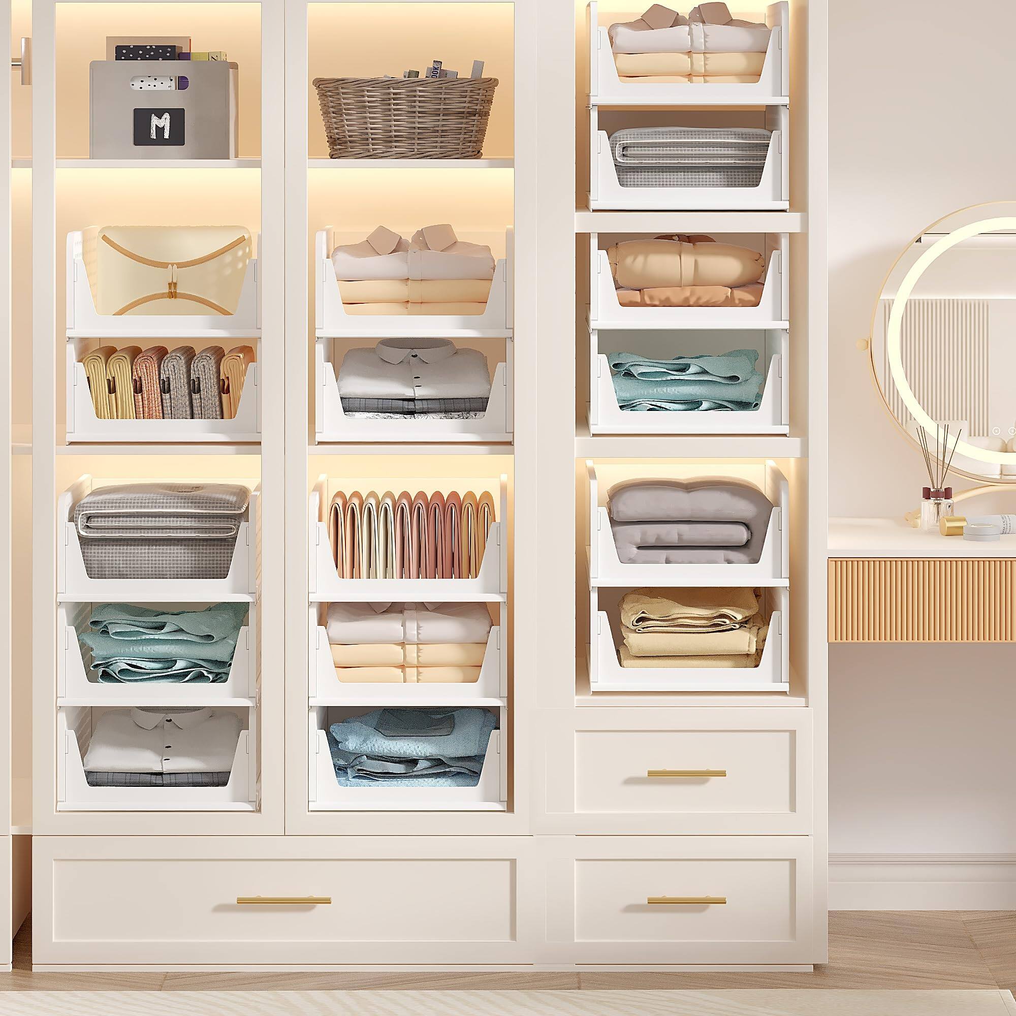 Alt View 1. Vecelo - 28" Height Stackable Closet Organizer Storage Bins 4 Pack, Folding Closet Organizers for Clothes and Small Items - Grey.