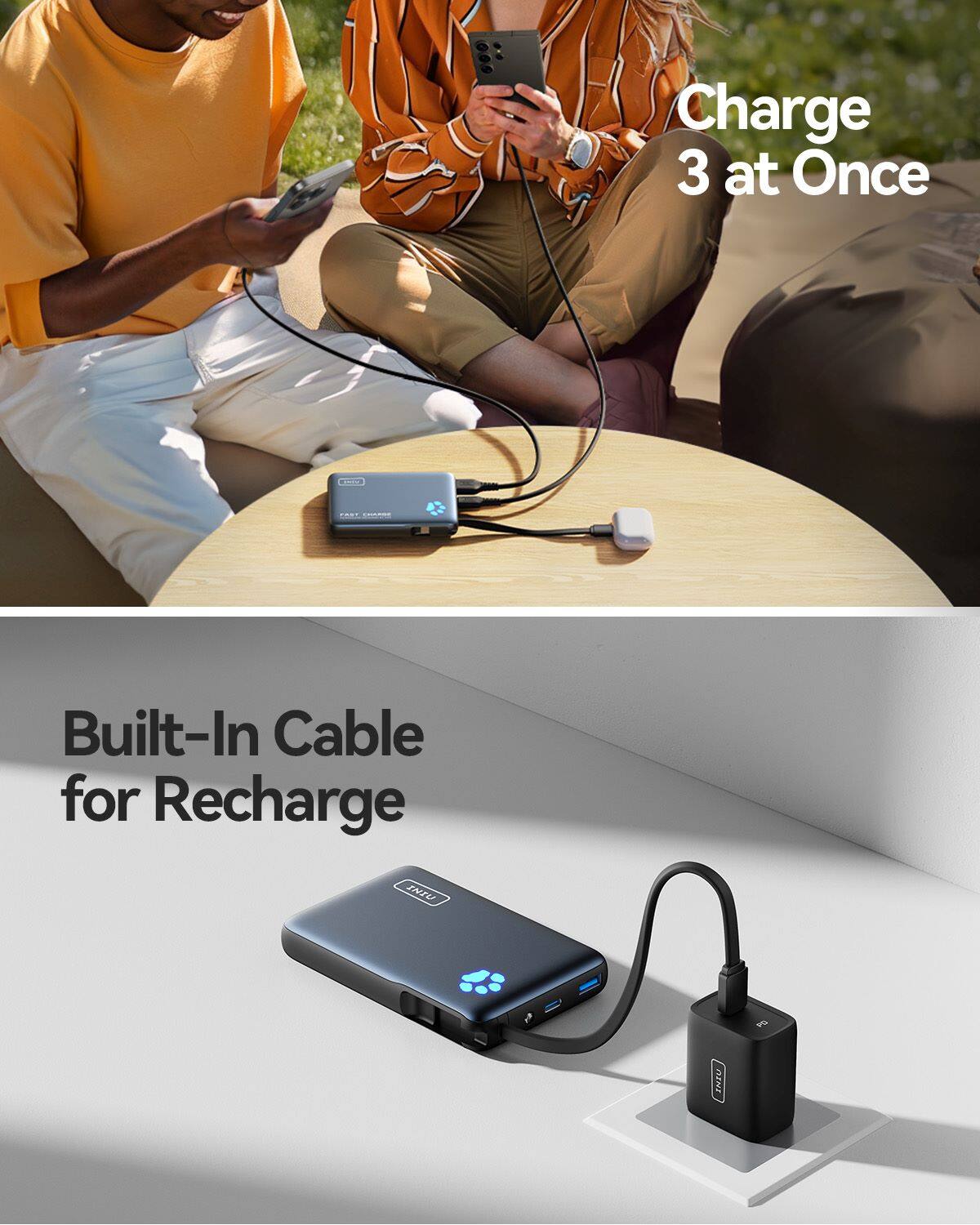 Charge 3 at Once Built-In Cable for Recharge