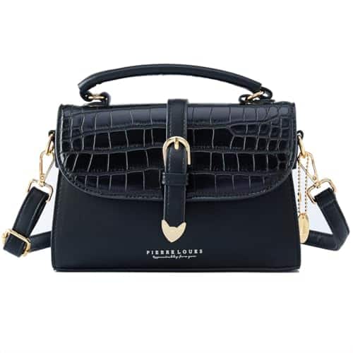 Vulpecula Spade - Retro Satchel Crossbody Handbags for Women, Trendy Crocodile Designer Leather Flap Top Handle Purses Shoulder Bag - Black