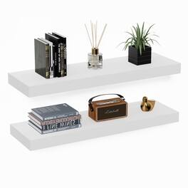 BOMEDA - 2 Pack Floating Shelves for Wall, Wooden Wall Mounted Shelf for Bathroom or Room, Over Toilet Organizer, 24x7x1.5 in - White