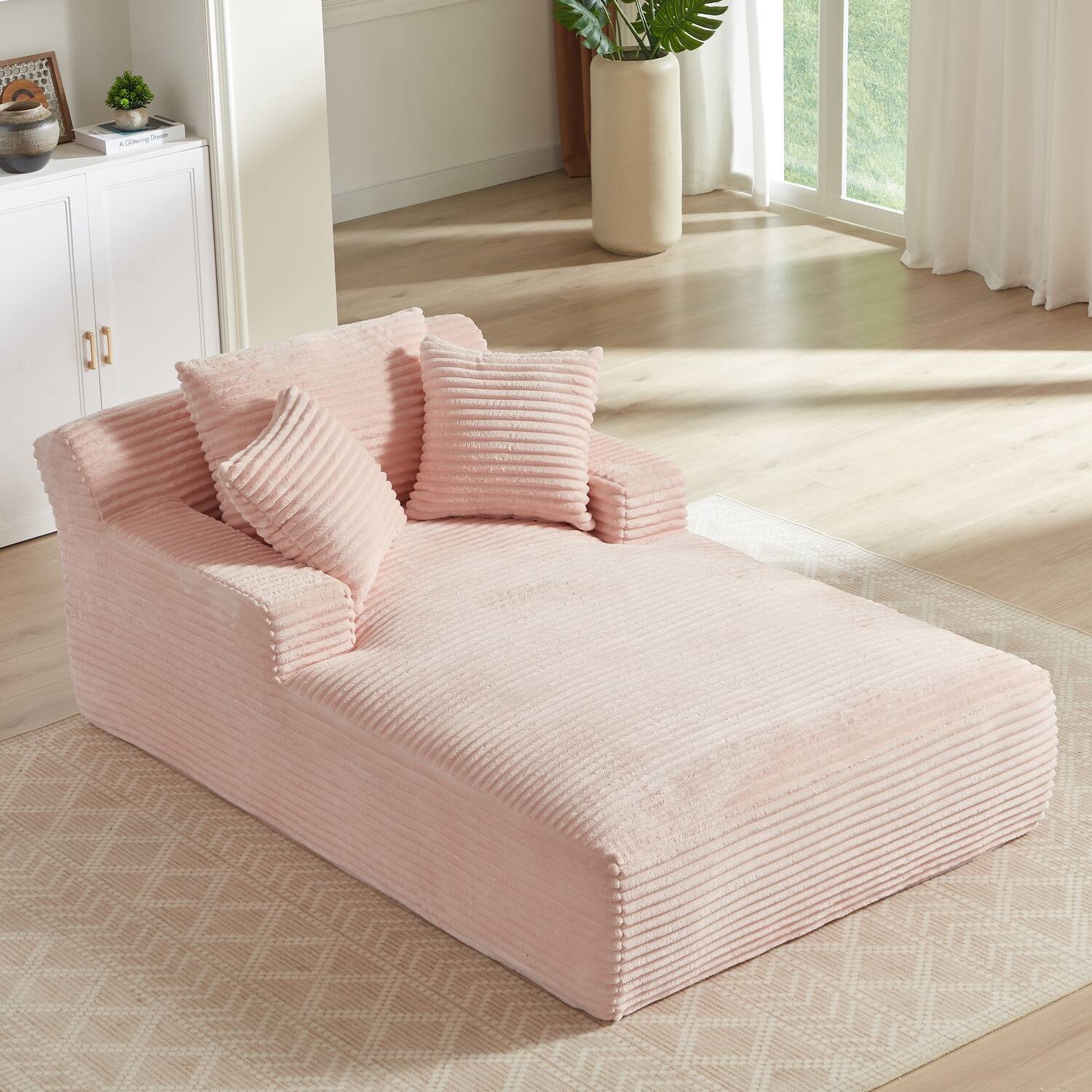 Angle. Chic Crate - Plush Corduroy Cloud Floor Sofa Bed for Living Room - Pink.