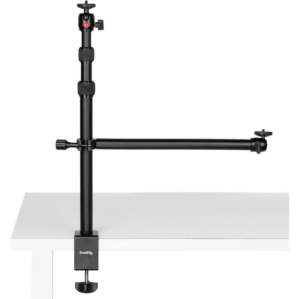 Front. PARKER SLATER - Adjustable camera desk mount with magic arm, 1/4" ball head, 13"-35.4" C-clamp stand for DSLR, ring light, and streaming.