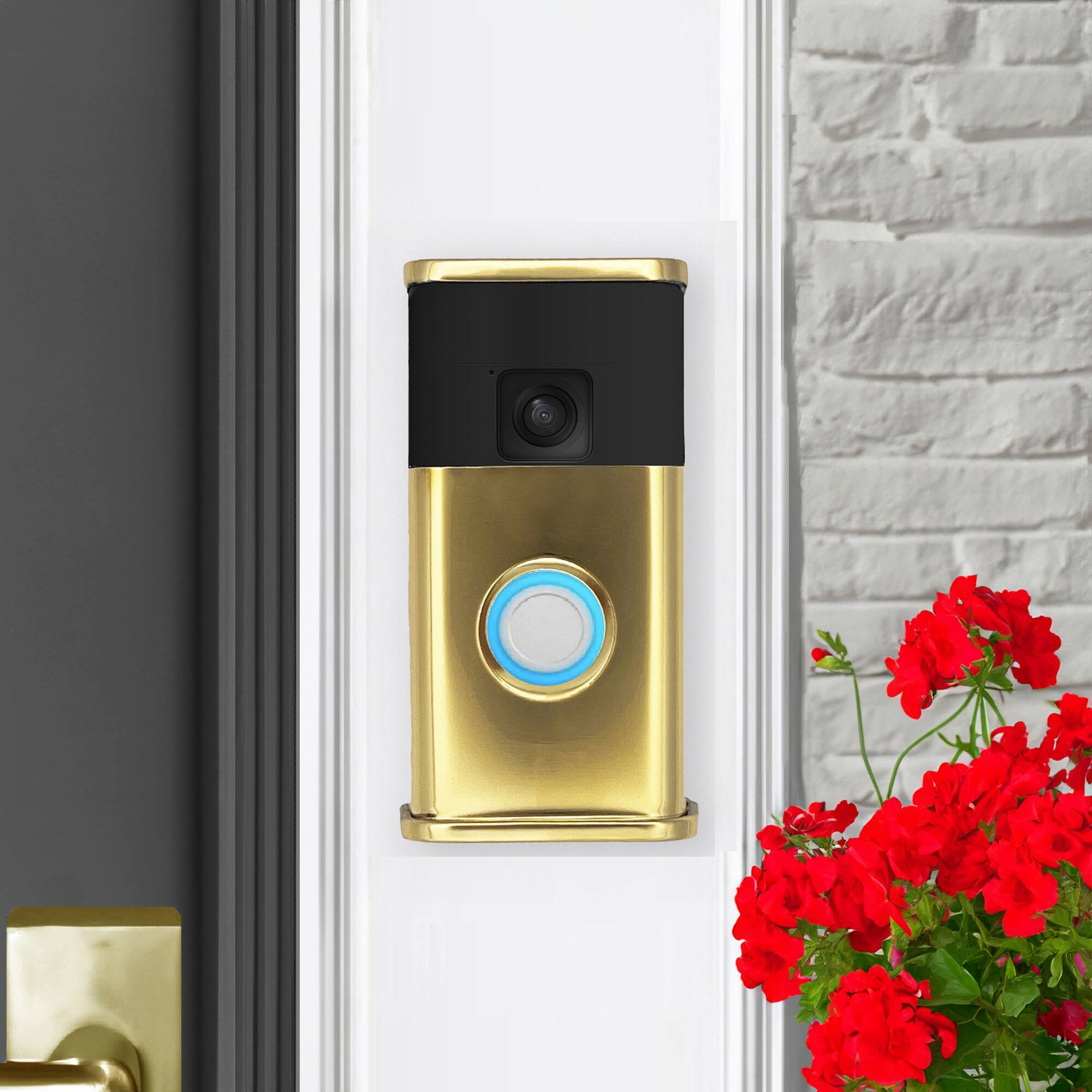 Alt View 3. Michael Healy - Traditional Video Doorbell Cover (Ring Battery Doorbell 2024 Release) - Polished Brass.