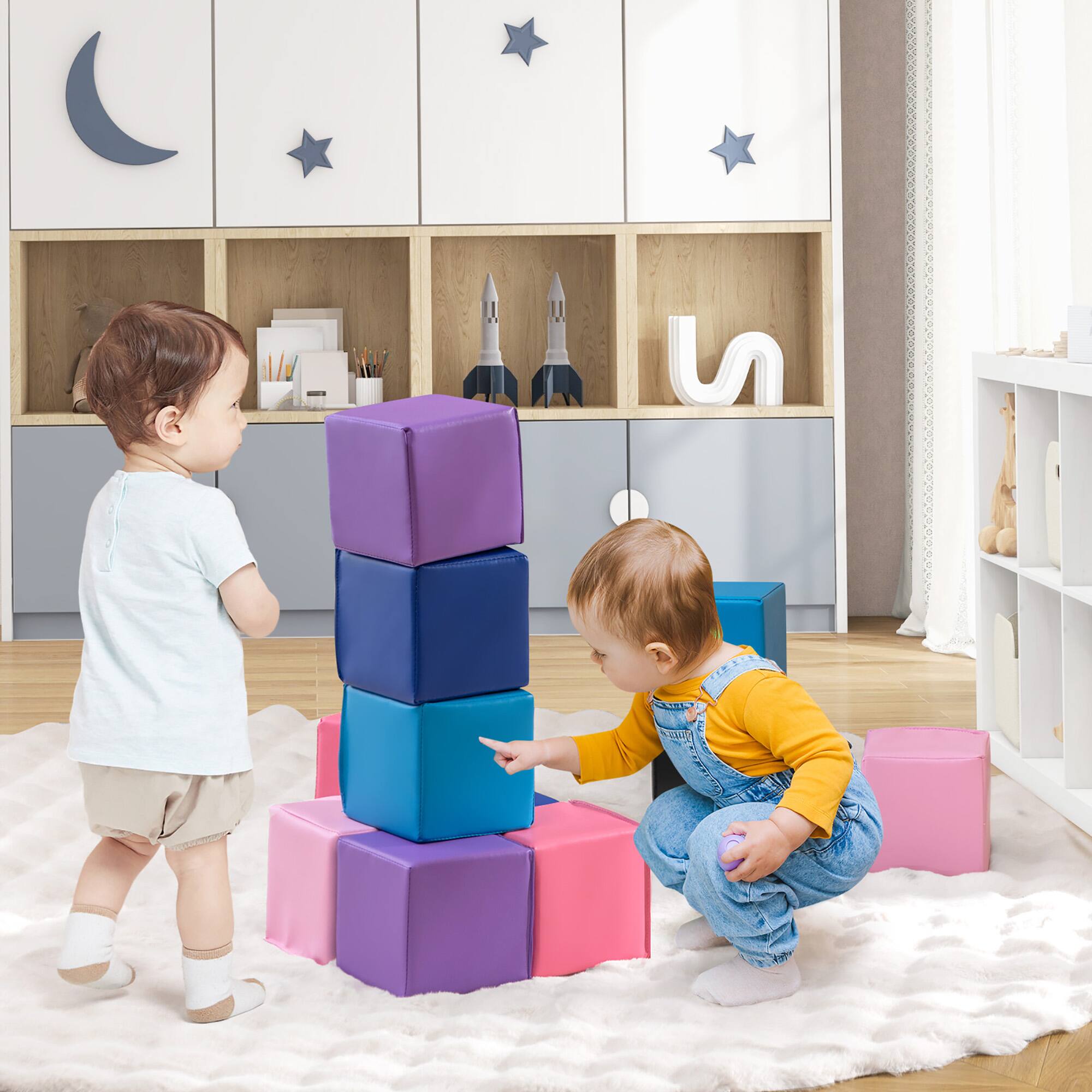 Alt View 4. Gymax - Gymax 12 PCS Foam Building Blocks 5.5'' x 5.5'' Colorful Climbing Foam Soft Cubes.