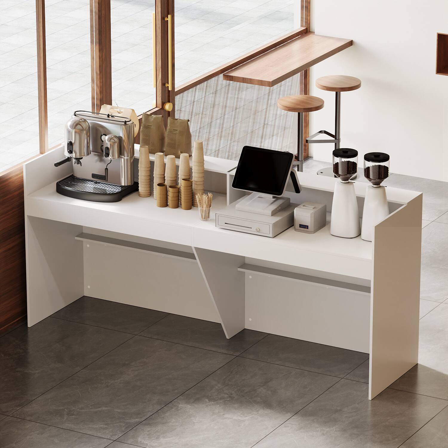 Alt View 1. Famapy - Famapy Minimalist Café Reception Desk: Streamlined Design for Organized, Welcoming Service Areas - White.