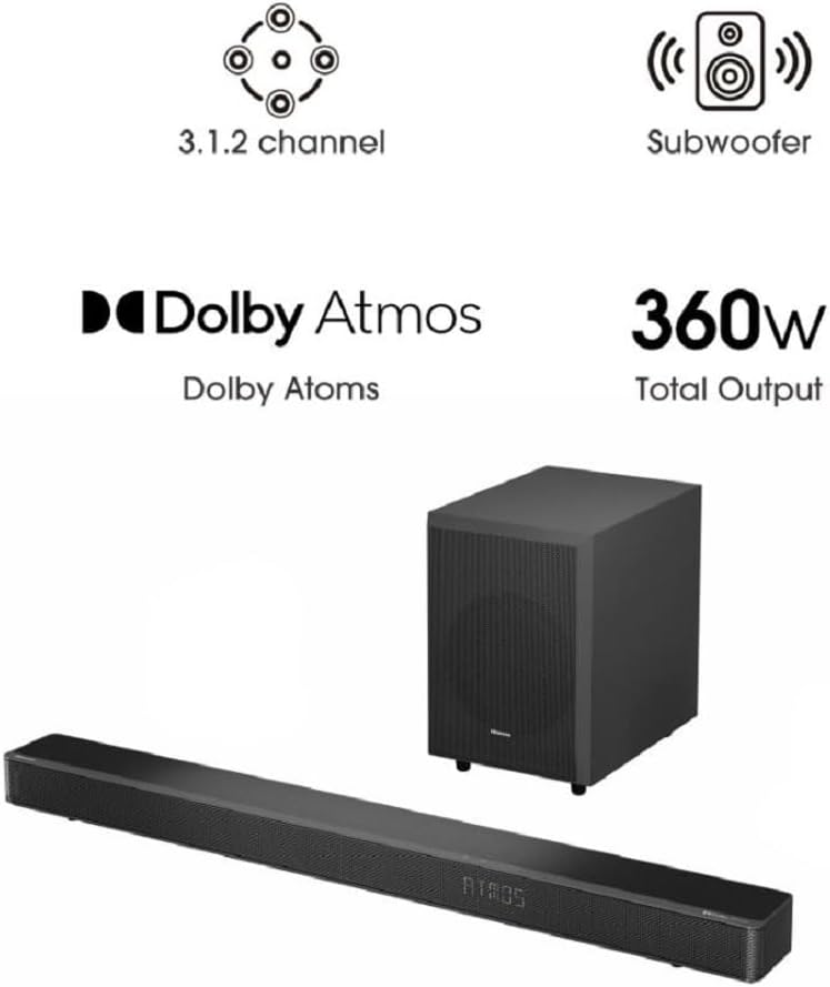 3.1.2 channel, Subwoofer, Dolby Atmos, Dolby Atoms, 360w, Total Output