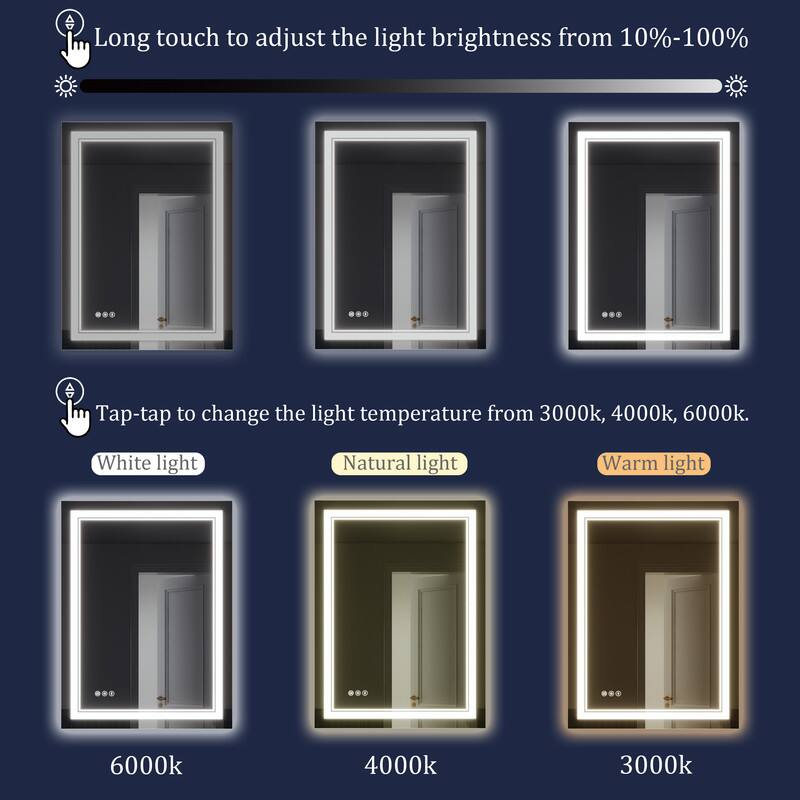 Long touch to adjust the light brightness from 10%-100%  
Tap-tap to change the light temperature from 3000k, 4000k, 6000k.  
White light  
Natural light  
Warm light  
6000k  
4000k  
3000k