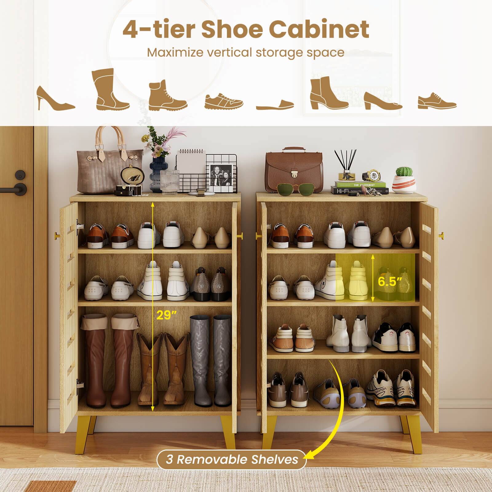 4-tier Shoe Cabinet  
Maximize vertical storage space  

6.5"  
29"  

3 Removable Shelves