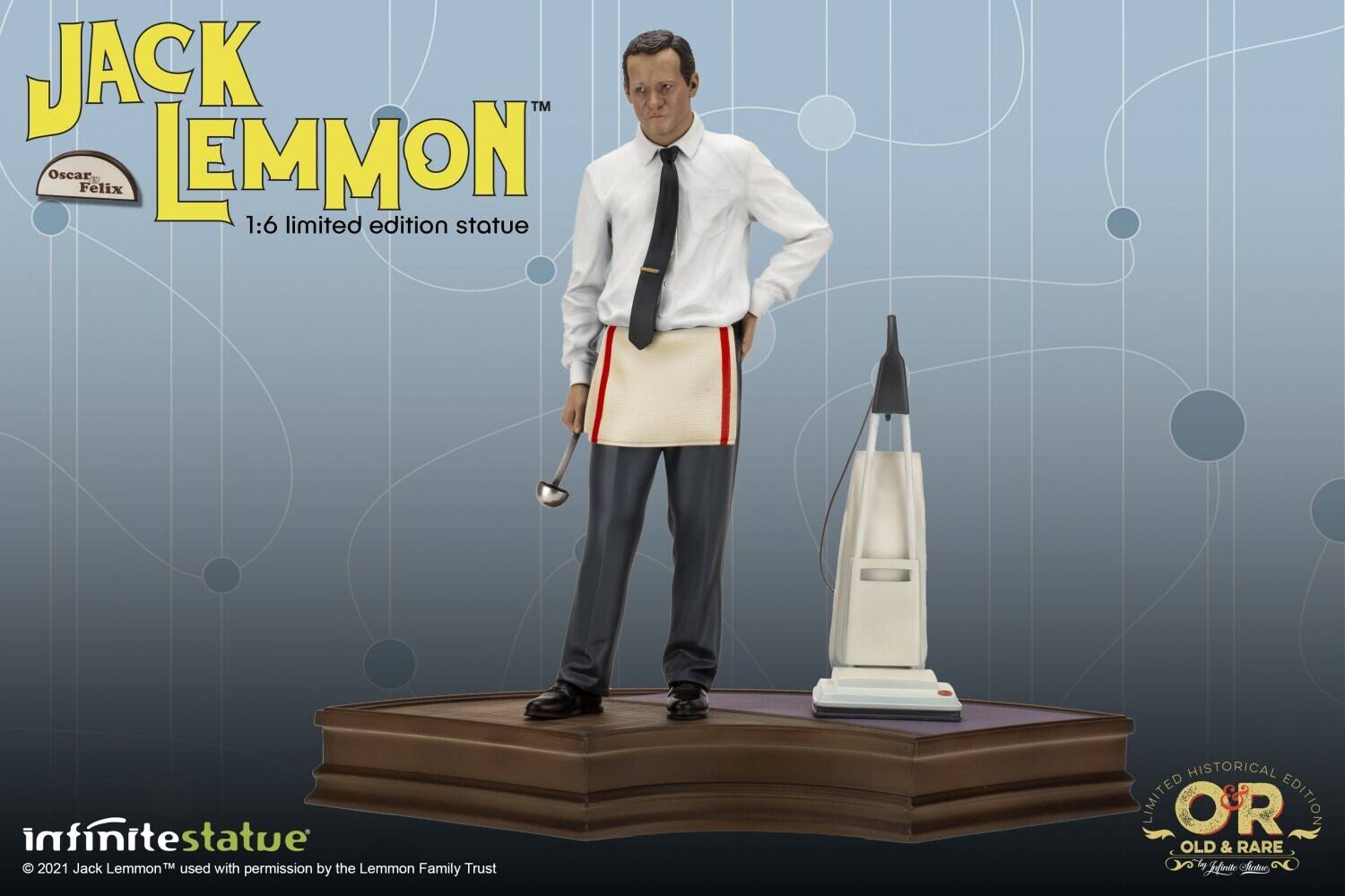 JACK LEMMON  
Oscar Felix  
1:6 limited edition statue  

infinite statue  
© 2021 Jack Lemmon™ used with permission by the Lemmon Family Trust  

LIMITED HISTORICAL EDITION  
OLD & RARE  
by Infinite Statue