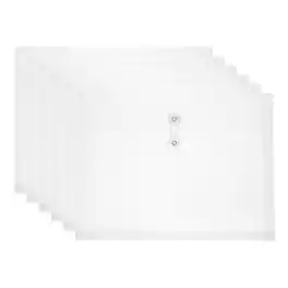 Unique Bargains - 6pcs Plastic Envelopes with Button String Tie Closure, A4 Size File Document Folders for Home Work Office Organization - Clear