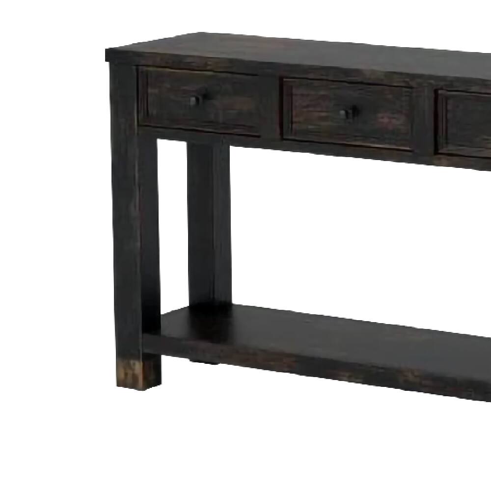 Alt View 1. Manhattan Lane - Sofa Table with 4 Drawers and Thick Block Legs, Antique Black - Brown.