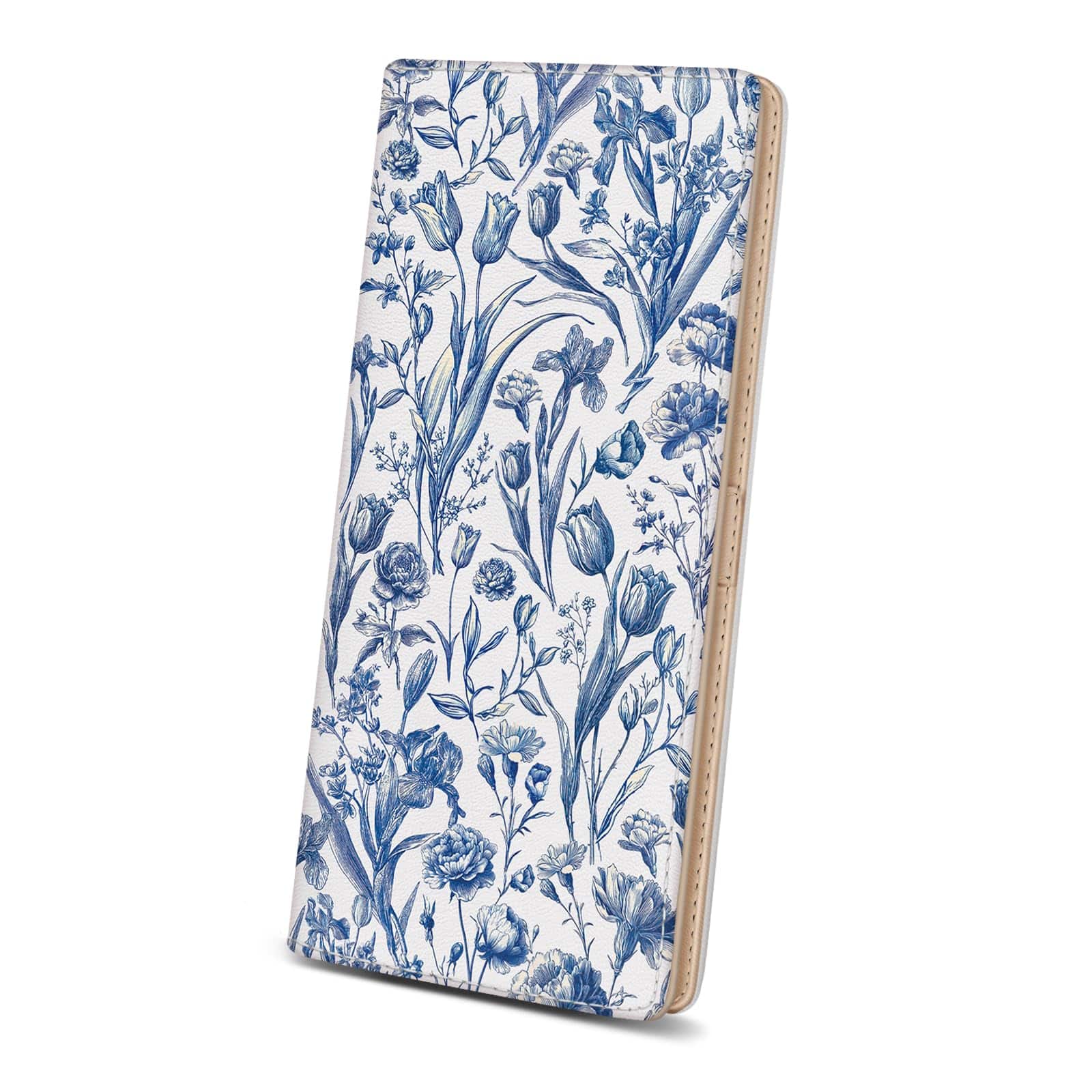 Jadie Link - Womens Wallet Black Bookshelf Slim Thin Rfid Blocking Credit Card Wallets Long Bifold Leather Holder Organizer Cute - Blue Flower