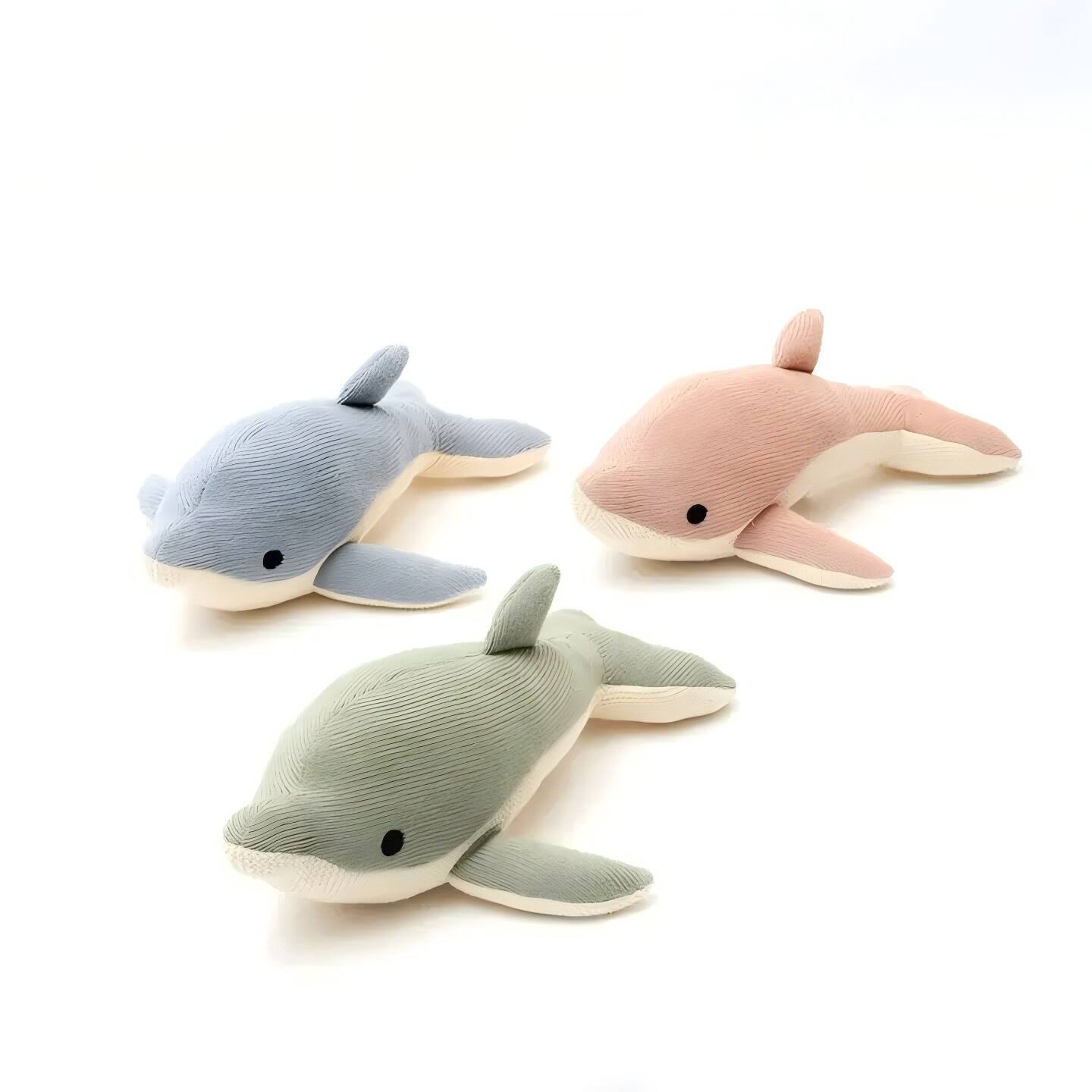 Back. Siljoy - Knitted Stuffed Dolphin Soft Toy, Hand-Knitted, Cotton, Lightweight, Easy-Carry Gift for Kids - Green.