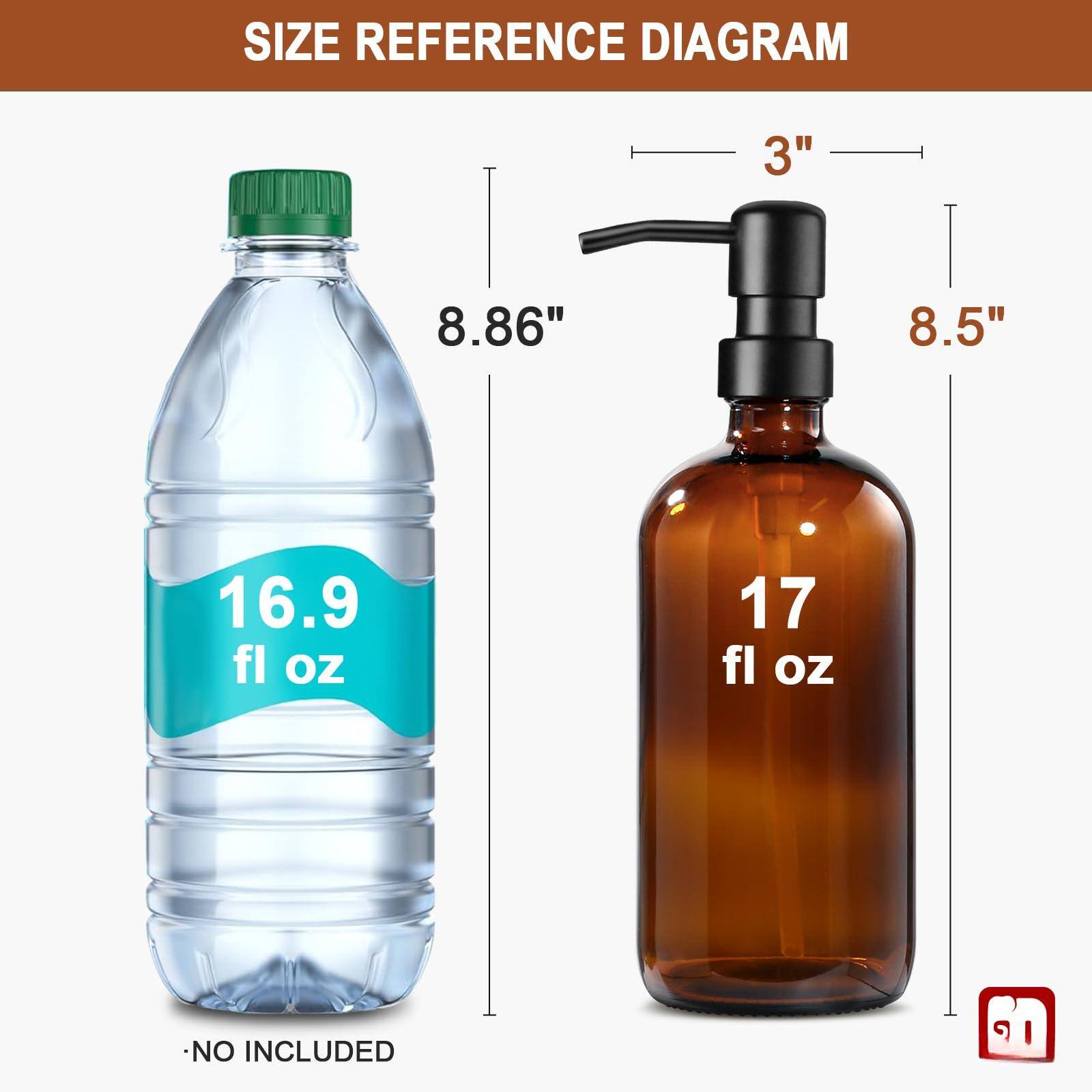 SIZE REFERENCE DIAGRAM

- 16.9 fl oz
- 8.86" height
- 3" width
- NO INCLUDED

- 17 fl oz
- 8.5" height