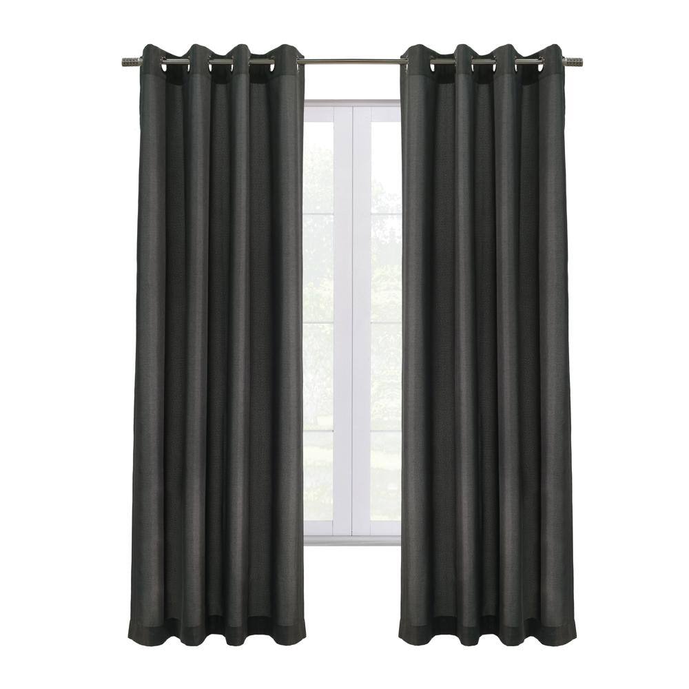 Front. Commonwealth Home Fashions - Thermaplus Edison Grommet Premium Quality Blackout Curtains Panel for Bedroom 52" x 108" Charcoal - Charcoal.