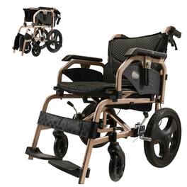COWLOWN - 27 LBS Foldable Lightweight Manual Wheelchair for Adults with Double Hand Brakes Adjustable Armrests 15 Inch Wheels - Black Gold