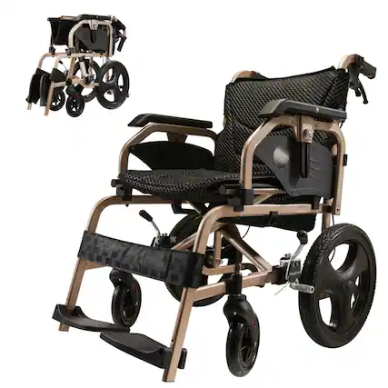 Front. COWLOWN - 27 LBS Foldable Lightweight Manual Wheelchair for Adults with Double Hand Brakes Adjustable Armrests 15 Inch Wheels - Black Gold.