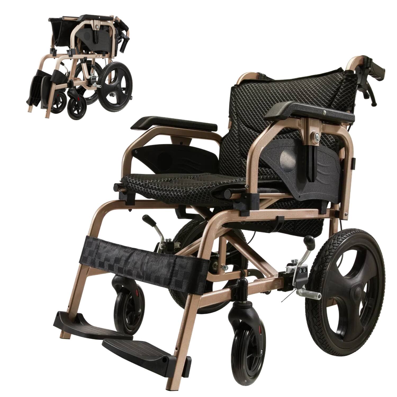Front. COWLOWN - 27 LBS Foldable Lightweight Manual Wheelchair for Adults with Double Hand Brakes Adjustable Armrests 15 Inch Wheels - Black Gold.