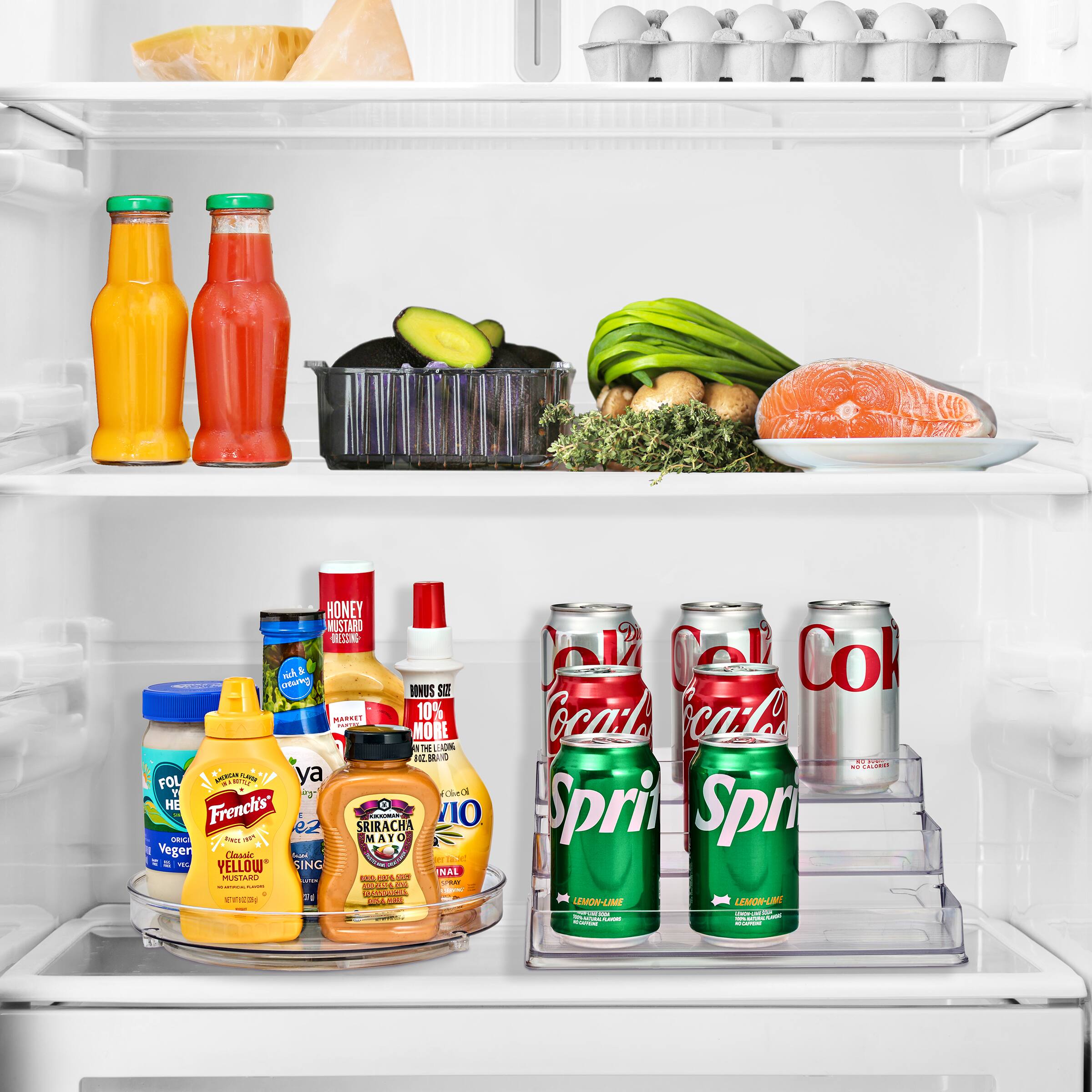 - Honey Mustard Dressing
- French's Yellow Mustard
- Sriracha Mayo
- Folgers Coffee
- Coca-Cola
- Sprite (Lemon-Lime)
- 10% More Honey Mustard
- Veggie
- Avocado
- Cucumbers
- Salmon
- Eggs
- Carrots
- Tomatoes
- Herbs