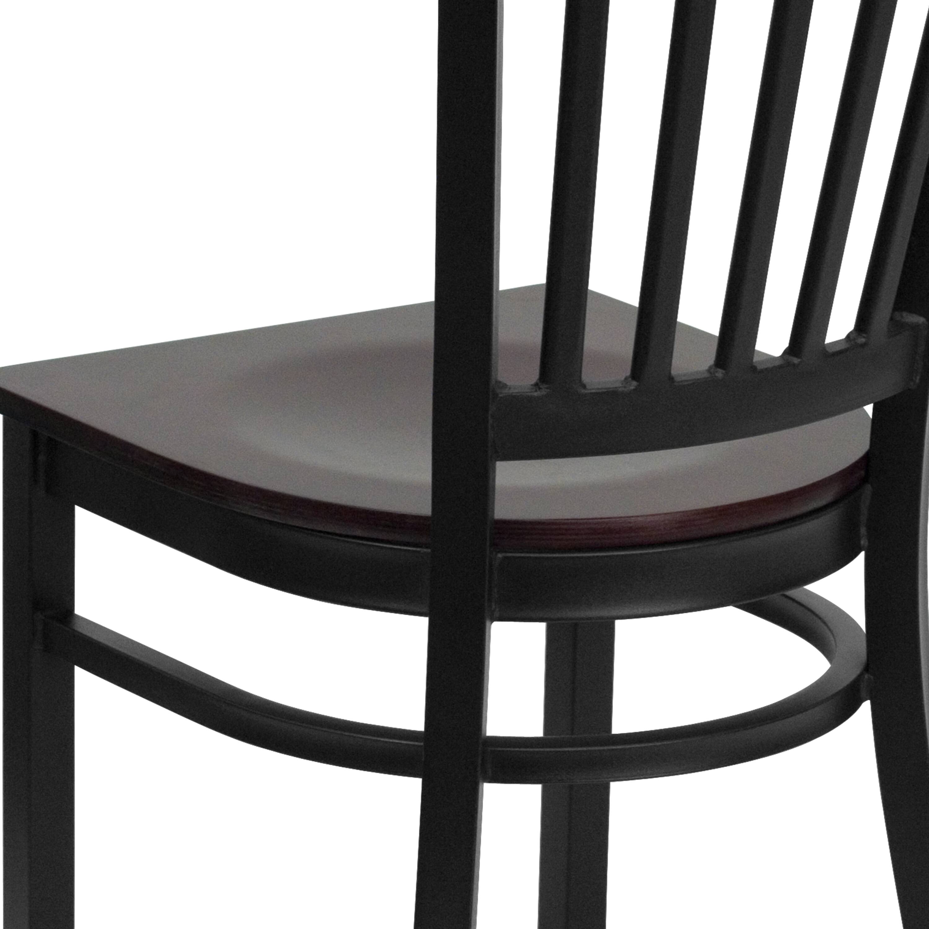 Alt View 10. Emma + Oliver - 2 Pack Vertical Back Metal Restaurant Chair - Mahogany Wood Seat/Black Metal Frame.