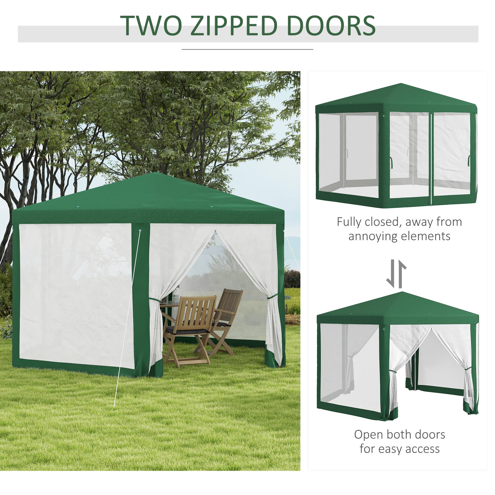 TWO ZIPPED DOORS
Fully closed, away from annoying elements
Open both doors for easy access