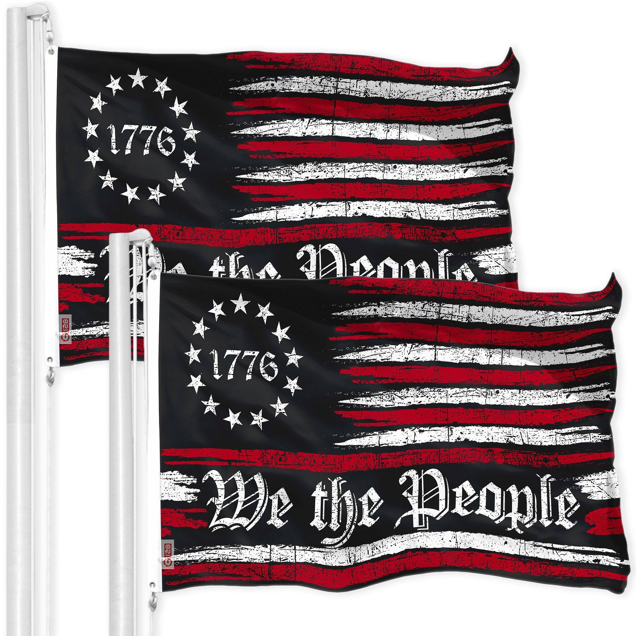 G128 - 2-Pack We the People American Flag — 3 x 5 ft Printed 150D Polyester, Brass Grommets, Indoor/Outdoor - Assorted Colors