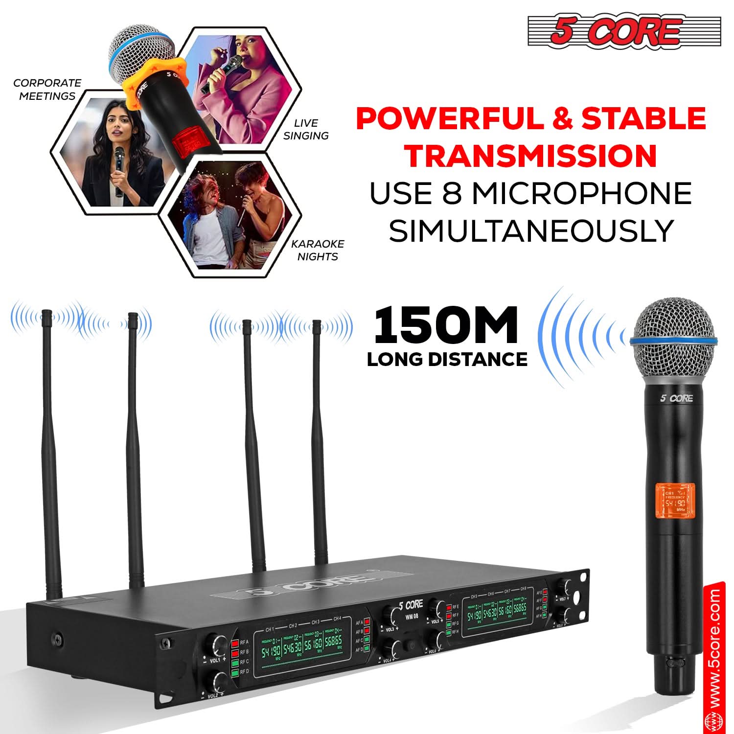 5 CORE, CORPORATE MEETINGS, LIVE SINGING, POWERFUL & STABLE TRANSMISSION, USE 8 MICROPHONE SIMULTANEOUSLY, KARAOKE NIGHTS, 150M LONG DISTANCE, 5 CORE, S:4: HOLE FO $ CORE -  - au a DET OF a - 2 = M  30 S6 So 56965 aF 54 50 5% BFC 4 WF 1 S 96 S 5 S, www.5core.com