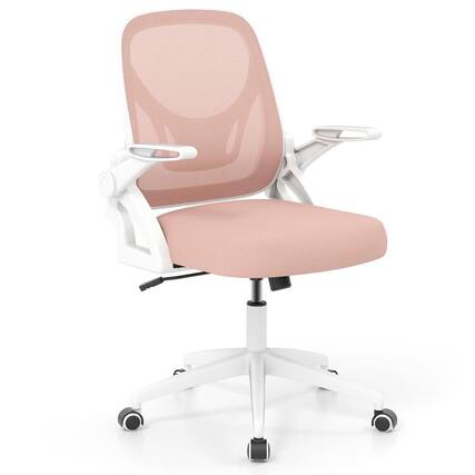 Front. Kadyn - Ergonomic Computer Desk Chair - Lumbar Support, Flip-up Arms, Pink + White - Pink.