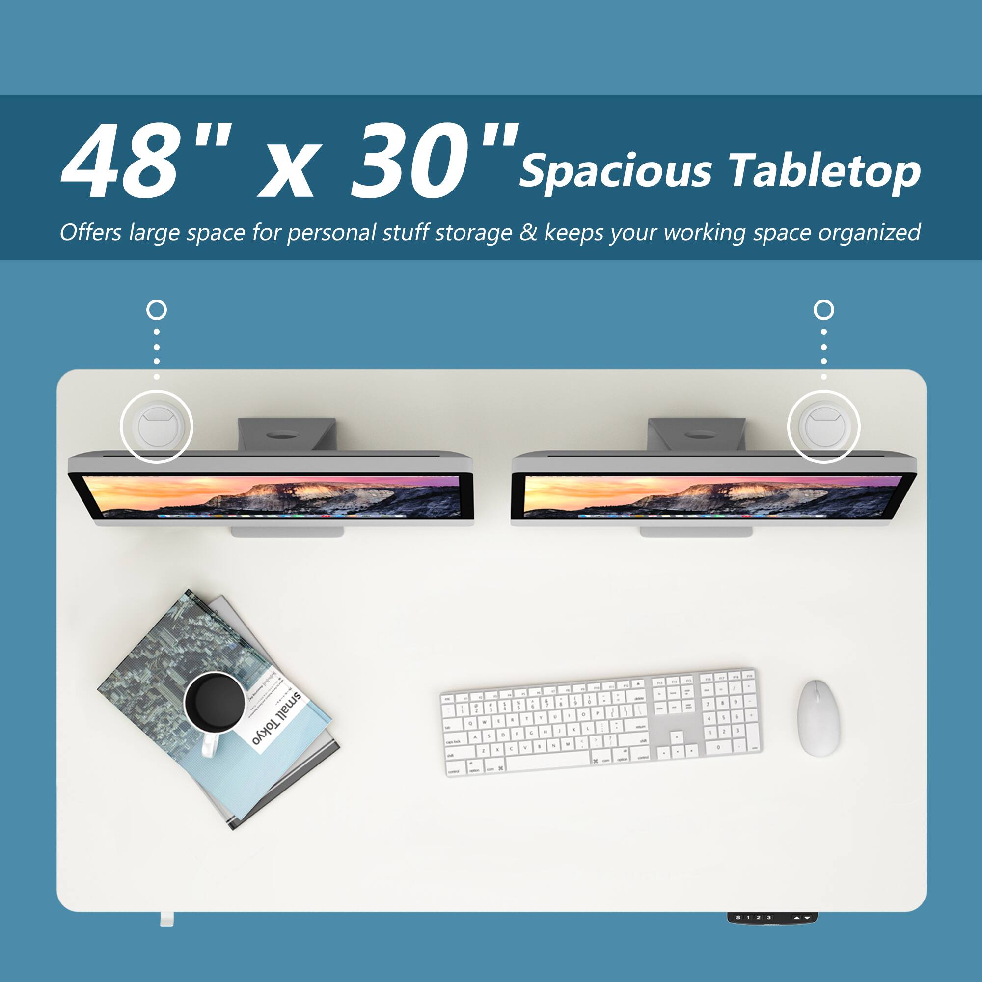 48" x 30" Spacious Tabletop  
Offers large space for personal stuff storage & keeps your working space organized
