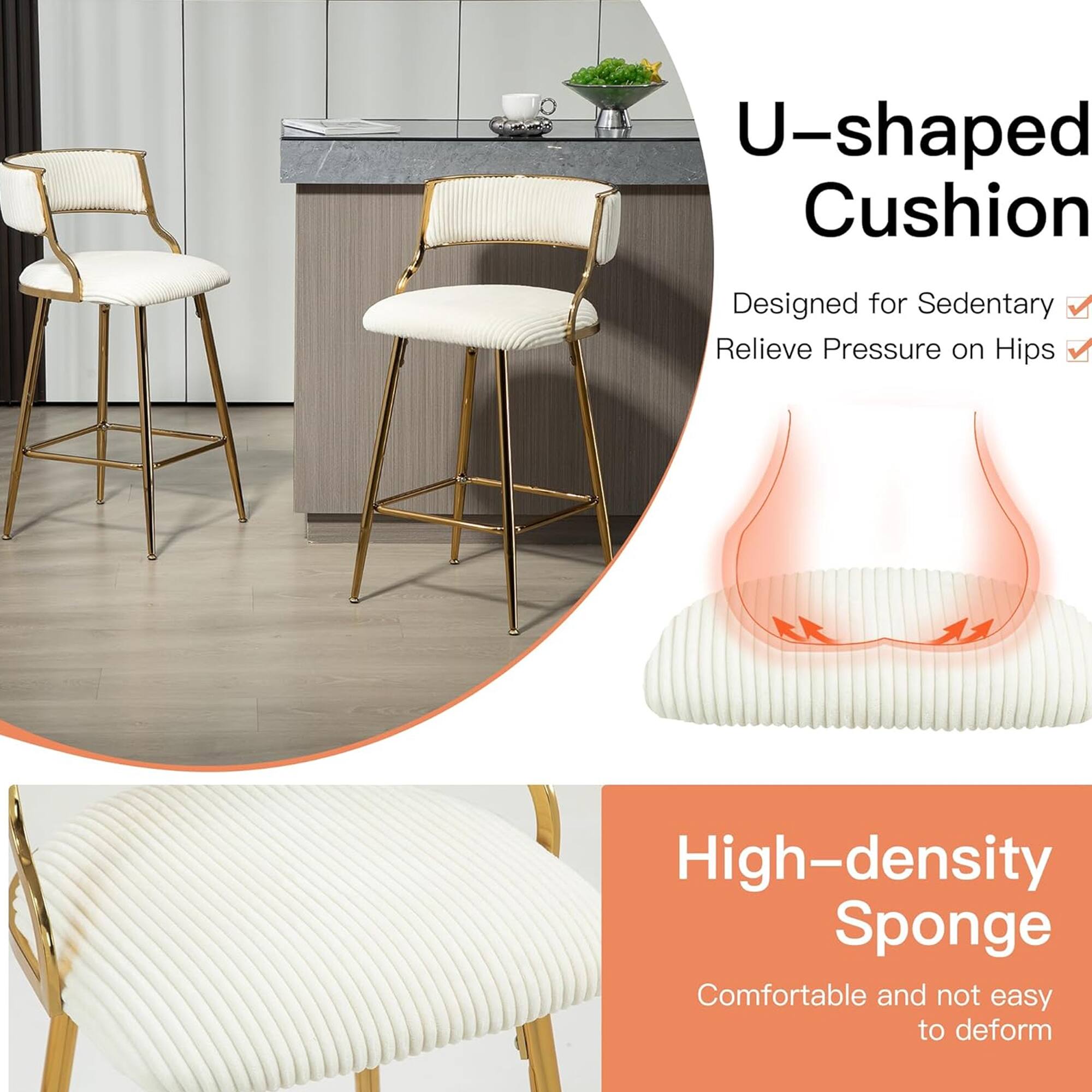 U-shaped Cushion  
Designed for Sedentary  
Relieve Pressure on Hips  

High-density Sponge  
Comfortable and not easy to deform