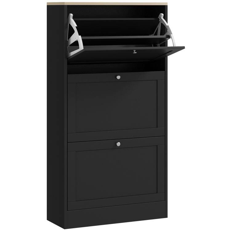 Front. PULUZ - Modern Shoe Storage Cabinet with 3 Flip Drawers and Adjustable Shelves for 12-18 Pairs of Shoes - Black.