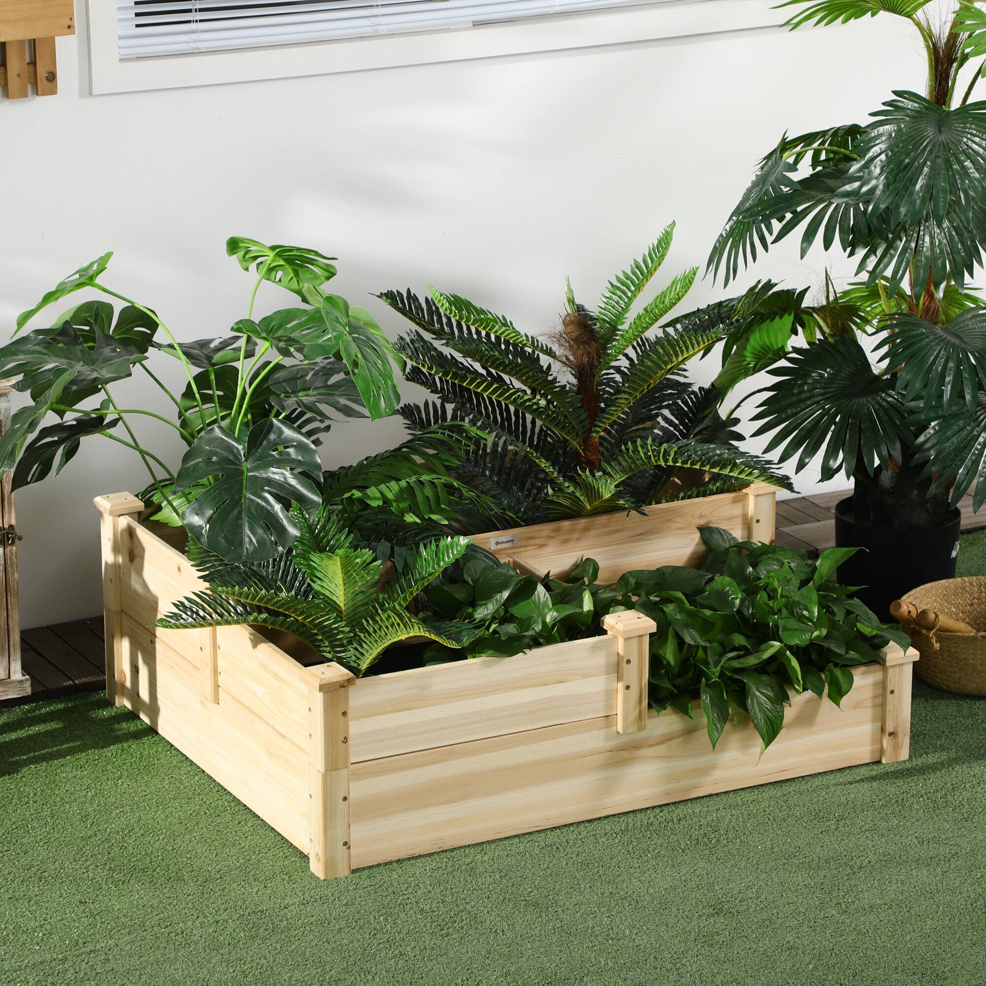 Alt View 1. Outsunny - 3 Tier Raised Garden Bed, Outdoor Planter Box, Wooden Garden Box with Open Bottom for Growing Vegetables - Natural Wood.