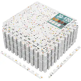 Sorbus - 120 Sq. Ft. Wood Grain Floor Tiles Foam Mat EVA Interlocking Mats Tile 3/8-Inch Thick Flooring Mats w/Borders - Confetti