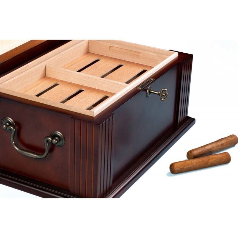 Angle. Prestige - The Classic Cigar Humidors - Maple Veneer with French Antique Walnut finish.