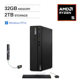 Lenovo - ThinkCentre M75s Mini Desktop (AMD Ryzen 5 Pro 5650G, 32GB DDR4, 2TB PCIe SSD, Win 11 Pro) w/USB Hub - Black