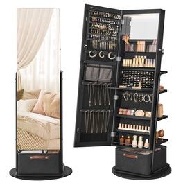 Songmics Home - 360° Swivel Mirrored Jewelry Cabinet with Lights Ink - Black