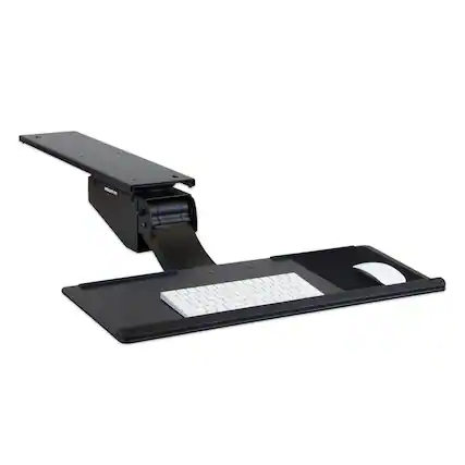 Front. Mount-It! - Adjustable Under Desk Keyboard and Mouse Drawer Platform with Ergonomic Wrist Rest, Black - Black.