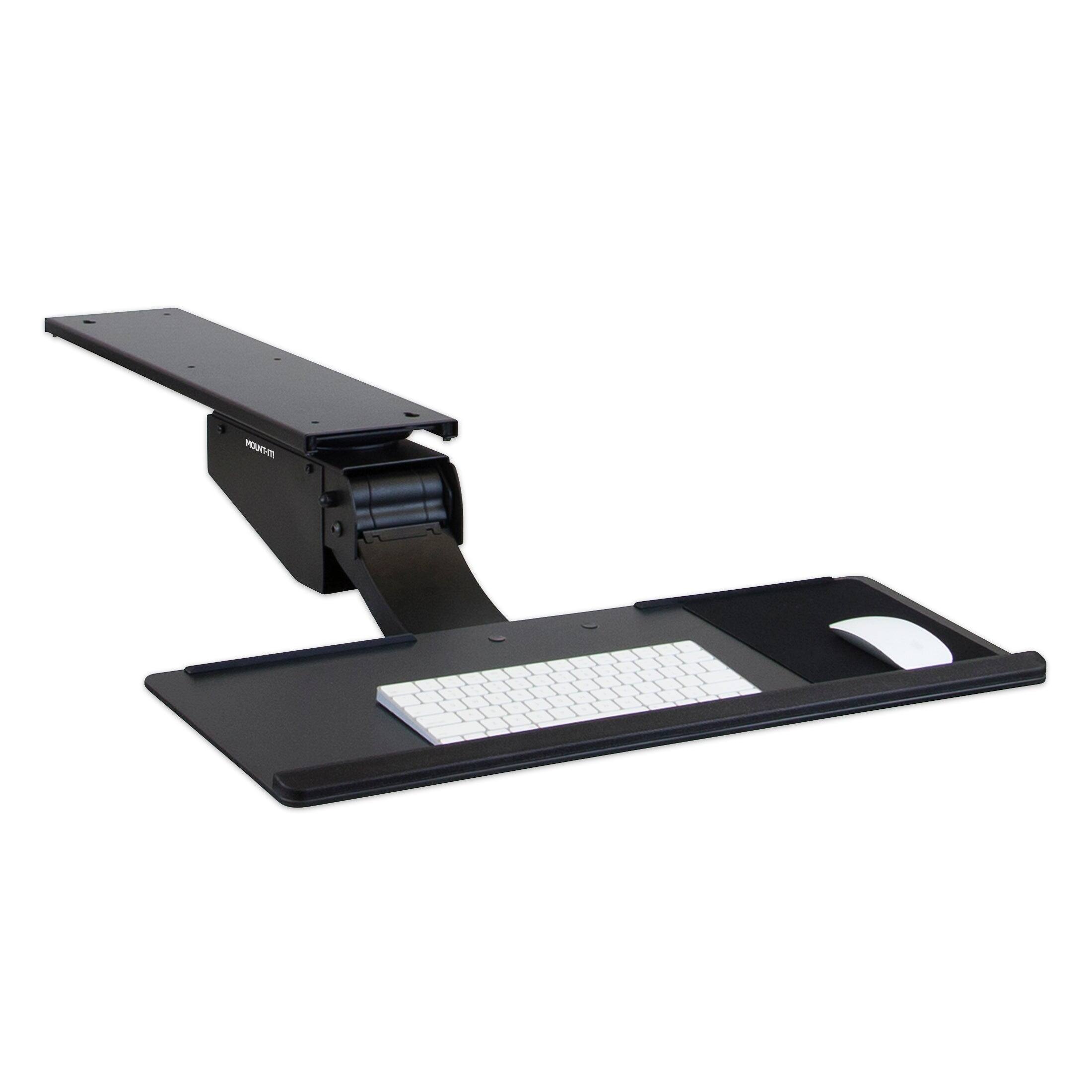 Front. Mount-It! - Adjustable Under Desk Keyboard and Mouse Drawer Platform with Ergonomic Wrist Rest, Black - Black.