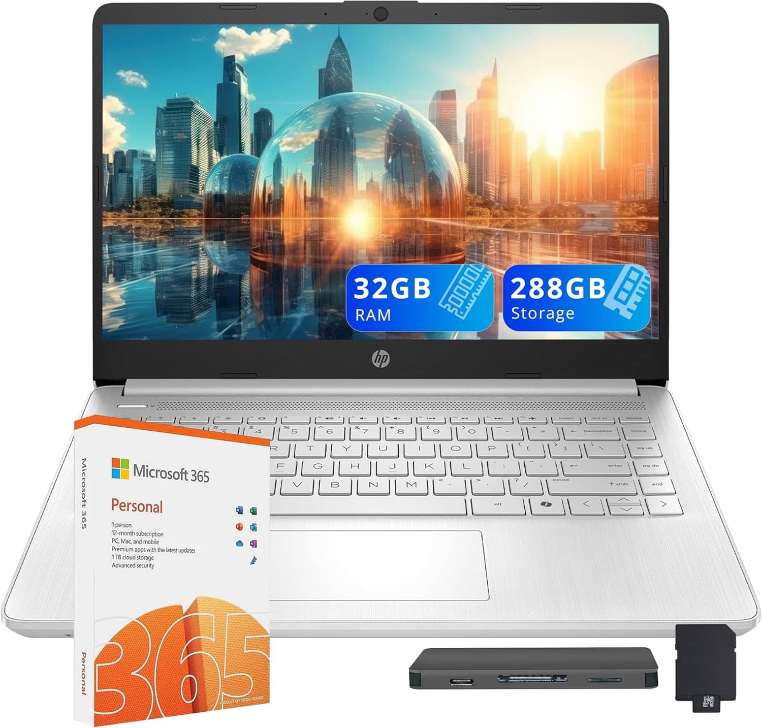 HP - Stream 14" HD Laptop,Intel Processor N150,32GB RAM,128GB UFS+160GB Docking Station,1 Year Office 365,Win 11s - Silver